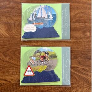 2 Pop Up Snow Globe Cards Stationery Bicycle‎ Father's Day Birthday Retirement